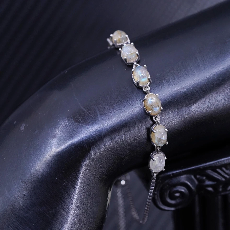 Size adjustable, sterling silver 925 box chain bracelet labradorite moonstone - Image 3 of 4