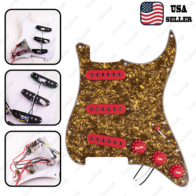 Prewired-Loaded SSS Pickguard Alnico V Pickups For Strat Bronze Pearl&Red