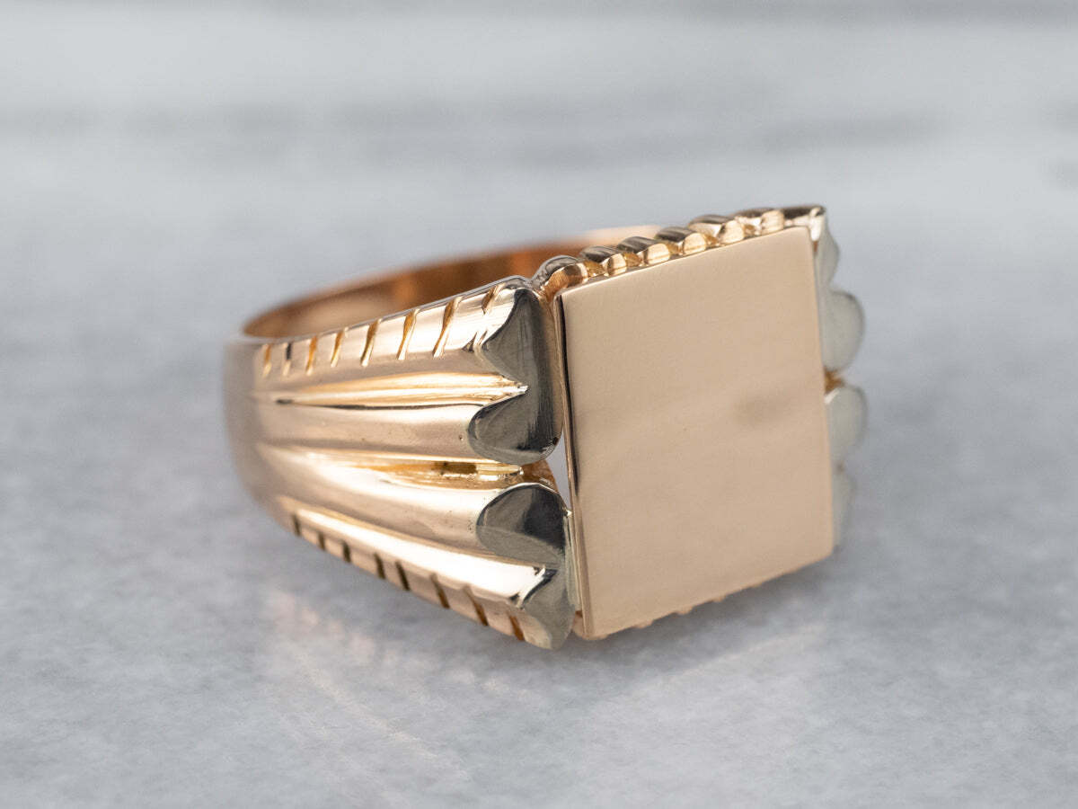 18Kゴールド デザインリング✴︎used ✴︎ Men's 18K Gold Two-Colored Brushed Design Ring Band | eBay