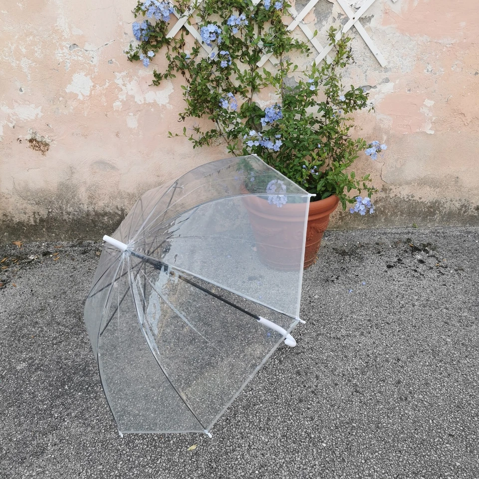 Ombrello Trasparente Evento Sposa Damigella Wedding Apertura Automatica Pioggia - Immagine 2 di 4