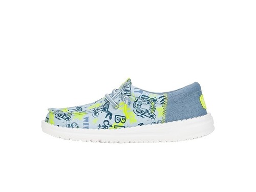 Hey Dude Wally Funk Kids US 13 Blue Graffiti Mix Comfort Cacual Shoes KHD1351 - Picture 7 of 10