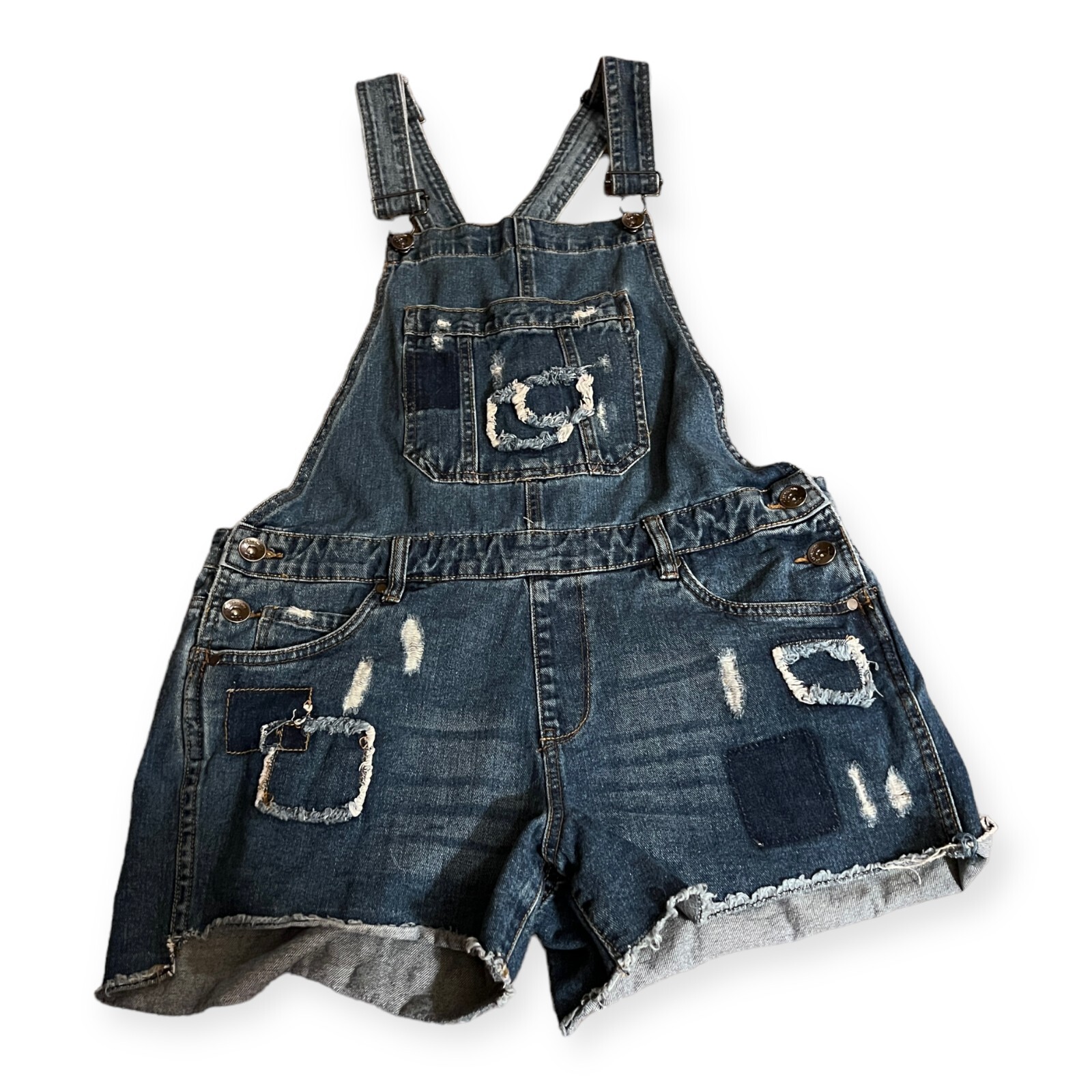 Pepper Womens Blue Patchwork Denim Shortalls Over… - image 1