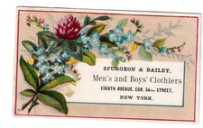 Spurgeon & Bailey Clothiers New York Blue Flowers Price List Vict Card c1880s