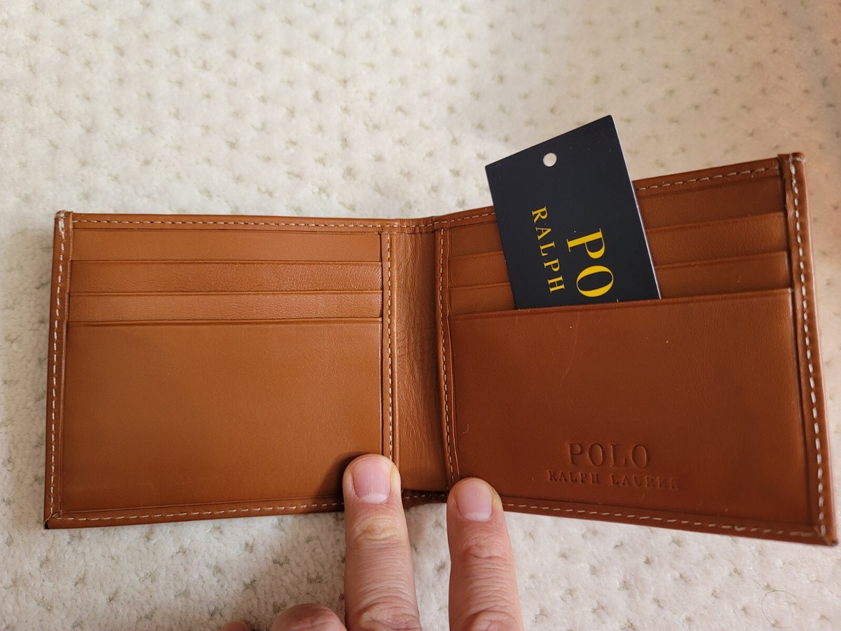 NWT POLO RALPH LAUREN BURNISHED LEATHER BIFOLD WALLET BROWN