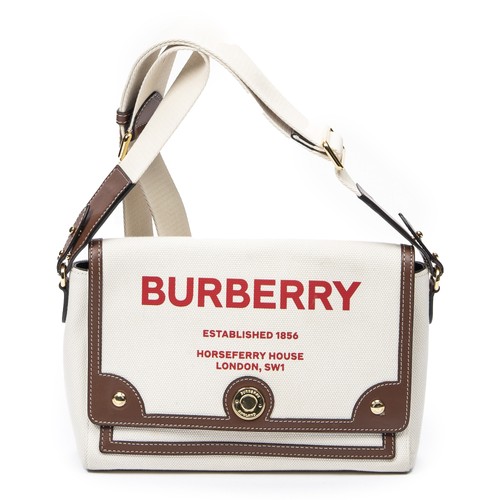 Burberry Beige/Brown Note Logo Flap Crossbody Shoulder Bag