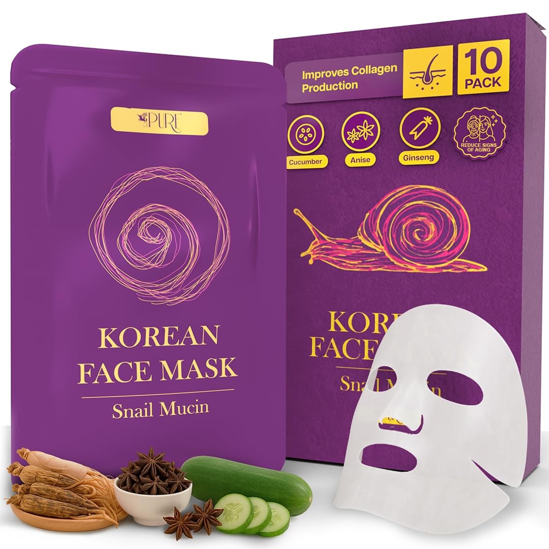 Korean Snail Mucin Hydrating Face Mask 10ct Anti-Wrinkle Anti-Aging Skincare