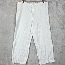 BCBG Paris Womens White 100% Linen Drawstring Wide Leg Pants Made in USA Y2k