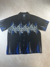 Vintage C-TWO Dragon Flame Shirt XL Y2K Skater Tribal blau schwarz Polyester 90er