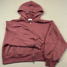 American Eagle S Hoodie Womens Mauve Cropped Full Zip Fleece Lined Relaxed Fit