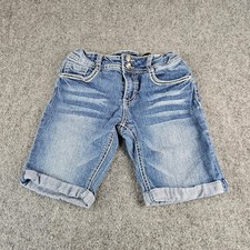 Vanilla Star Girls Denim Bermuda Shorts Size 14 Blue Embroidered Pockets Cuffed
