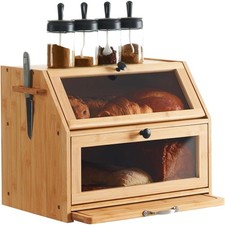 Eleganter Bambus Brotkasten mit Schneidebrett und großem Stauraum 39x26x32,5 cm