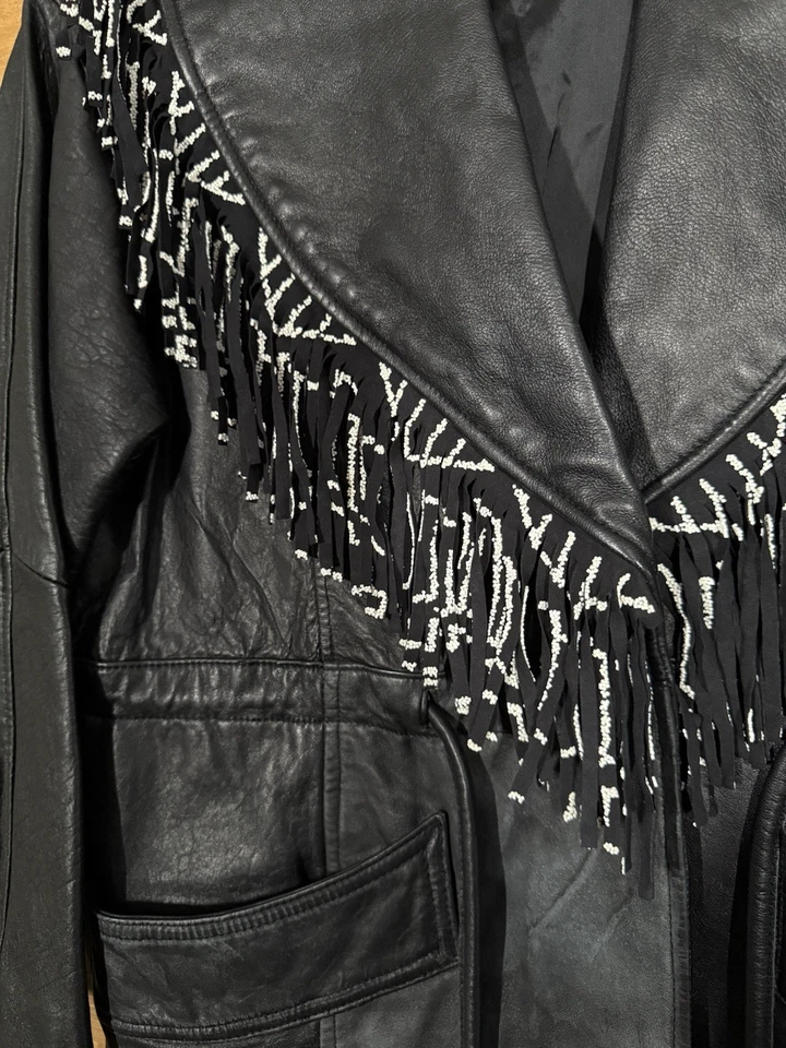 Chaqueta Abrigo Vintage Hombre Brief Air Cuero Negro Flecos Foto 4 de 4