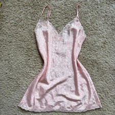 vintage victoria's secret pink satin slip dress, lace adjustable straps, gold