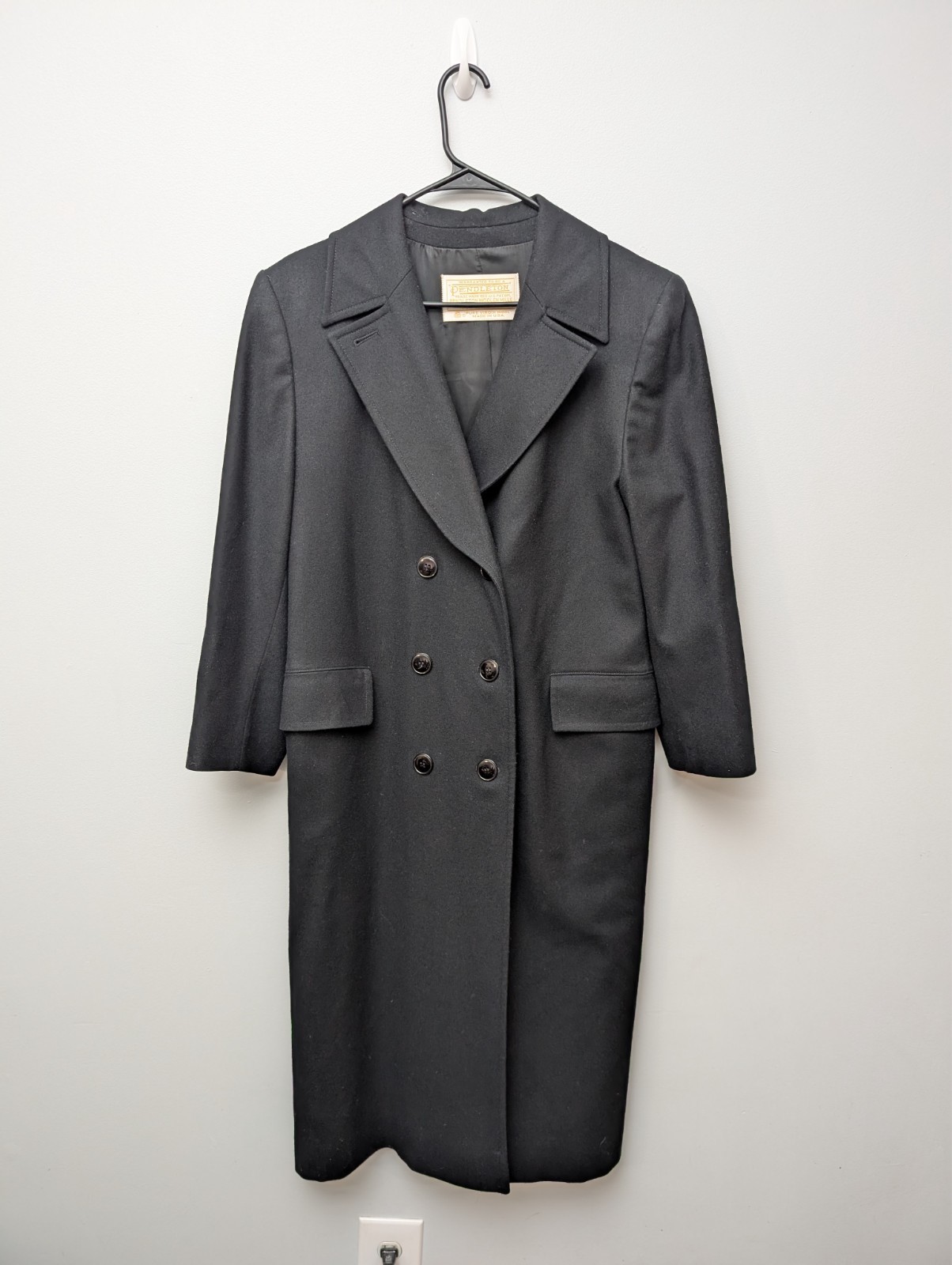 C1 PENDLETON Vintage 100% Virgin Wool Black Trench Coat Women's 12