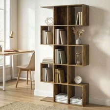 HOMCOM Geometric Bookshelf, 5-Tier S Shaped Bookcase, Rustic Brown Refurbished