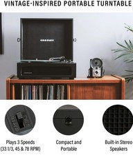 Crosley CR8017B-BK 3 Speed Voyager Portable Record Player Turntable - Black
