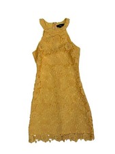 Lulus Yellow Floral Lace Halter Mini Dress XS
