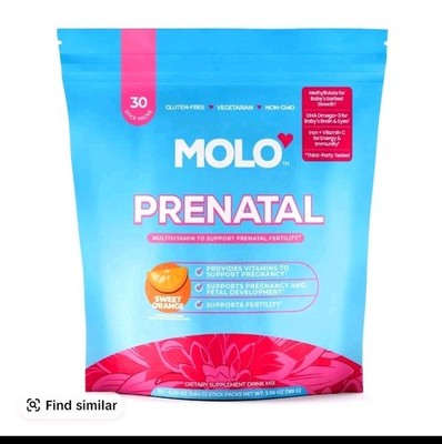 MOLO Prenatal Fertility Supplement Drink Mix 30 Packs Sweet Orange Gluten Free