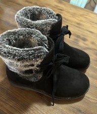Girls Makalu Winter Boots Black Suede Fur Lined Sz 6.5