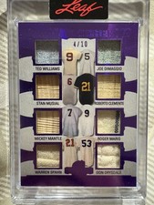 TED WILLIAMS MICKEY MANTLE JOE DIMAGGIO 2025 LEAF SPECTACULAR 8 JERSEY BAT 4/10