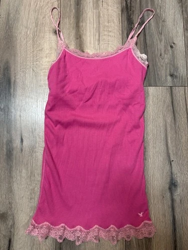 American Eagle Outfitters Womens M Pink Lace Trim Cami 90 Y2K BabyDoll Top