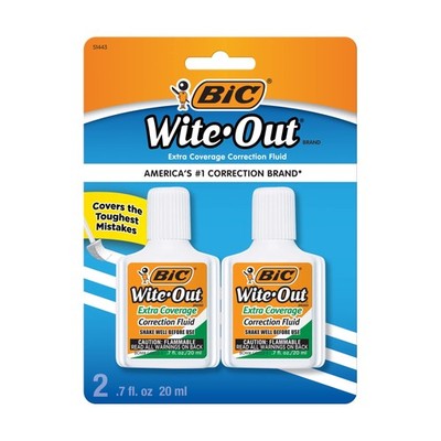 BIC Wite-Out Extra Coverage Correction Fluid 20 mL White Pack of 2