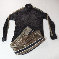 Zara Track Suit Set Uomo Piccolo Marrone Leopardato Velluto Camicia Pantaloni 2 Pezzi Stretch