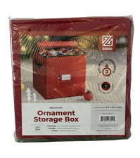 Zober 64-Slot Red Non-woven Christmas Ornament Storage Box Reusable Square