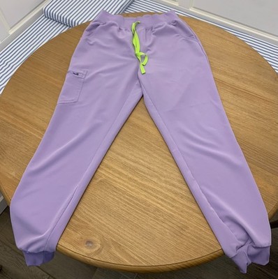 FIGS Women's HW Zamora Jogger Scrub Pants Lavender Neon Drawstring Size M/T