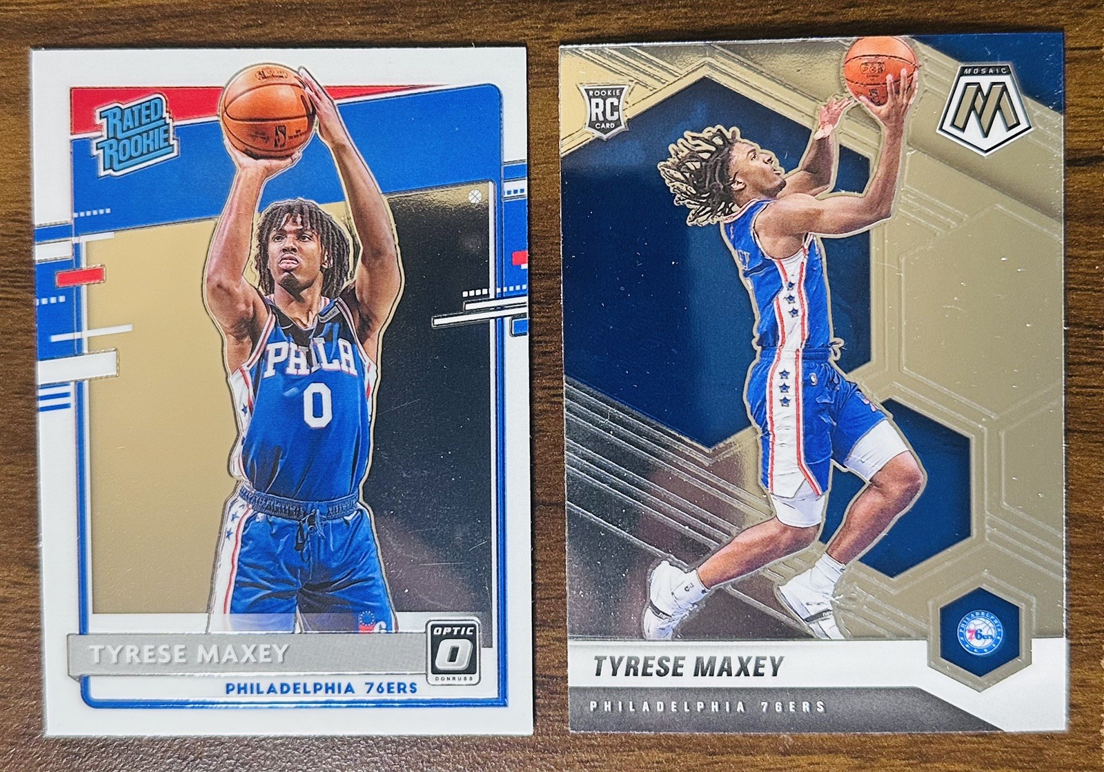 2020-21 Panini Optic #171 and Mosaic #203 TYRESE MAXEY Rated Rookie 76ers NM+