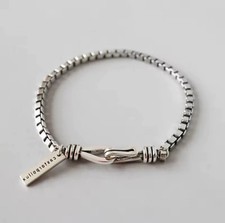 Vintage Thick Box Chain Bracelets Women 925 S...