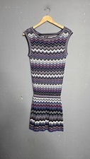 Guess Metallic Chevron Zigzag Knit Sleeveless Dress XS Silver Purple Stretchy