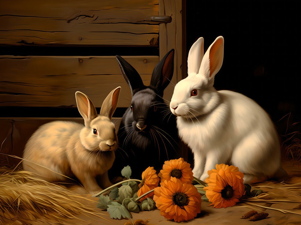 Vintage Animals Rabbits Oil Painting Home Decor Wall Art Printed