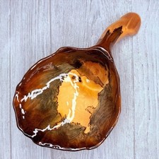 Vintage wooden carved Lacquered Burl wood bowl decoration trinket dish w/ handle