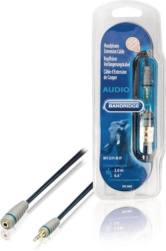 NEDIS Bandridge Kopfhörer Verlängerungskabel 3,5 AUX Stereo-Audio (2m) NEU & OVP