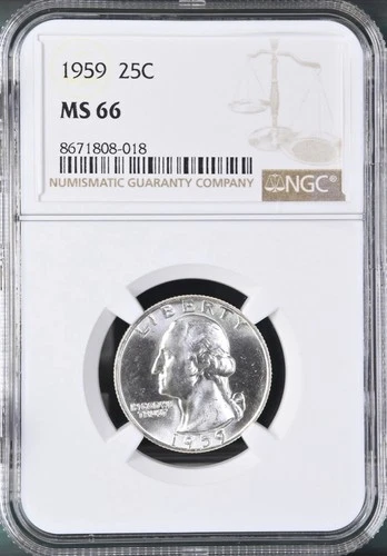 1959  25C Washington Quarter Dollar NGC MS66  8671808-018