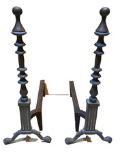 Vintage 20" Brass & Cast iron Open Fire Dogs Andirons Basket Grate Supports Tool