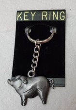 Flat Silvertone Pig Key Ring**New**Made In USA