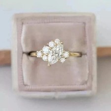 Engagement Ring 14K Yellow Gold Plated Marquise Cut 2Ct Lab Created Diamond