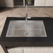 Stainless Steel Kitchen Sink, 32  x19  Single Bowl, Overmount Handmade Sink