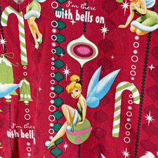 Disney Christmas Tinkerbell Retro Ornaments Bells On Scrub Top Womens 3XL Red