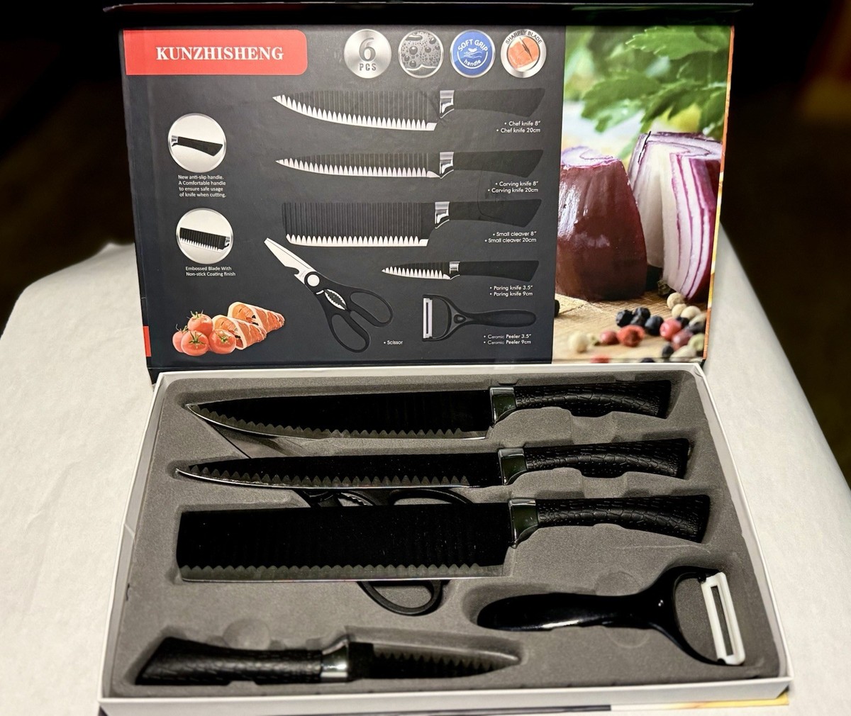 KUNZHISHENG ER-0238A 6-Piece Knife Set, Chef, Cleaver, Peeler