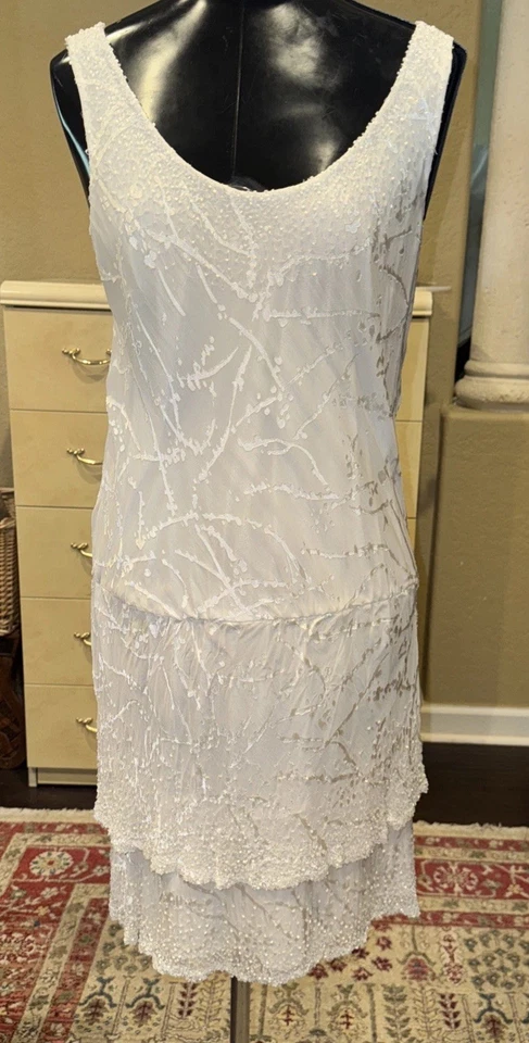 Mini Vestido Cameron Blake por Mon Cheri Con Cuentas Seda Tanque Volantes Talla 10 Novia Foto 2 de 4