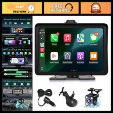 7" HD Portable Wireless CarPlay Android Auto Screen, 1080P Backup Camera, GPS,