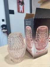 In Original Box Vintage Depression glass “Pastel pink” Diamond Cut Fairy Lamp