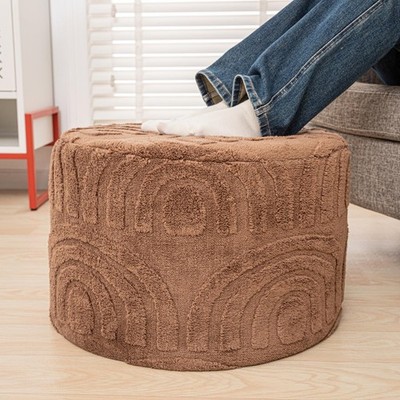 Round Ottoman Pouf Ottoman Foot Stool Seat Faux Fur Bean Bag Foot Rest Floor ...