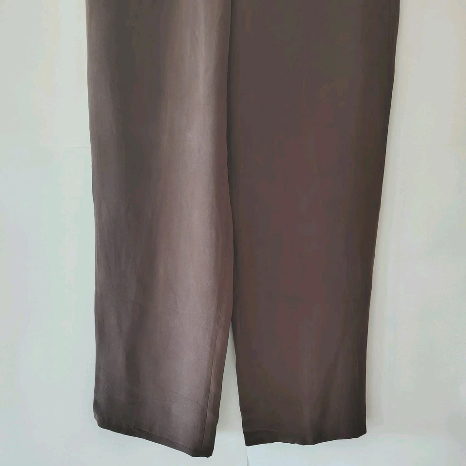 Due per Due Women's Chocolate Brown 100% Silk Dress Pants Sz 10 Wide Leg Lined - Image 4 of 4