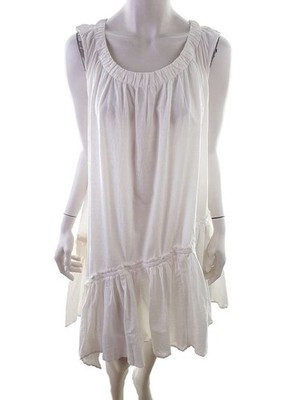 MONROW Damen Sommerkleid Gr. M Creme Baumwolle 100% Ärmellos Knielang Runder