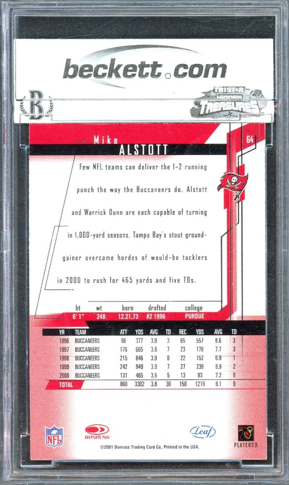 2001 Leaf Rookies & Stars - Mike Alstott #64 BCCG 9 - Image 2 of 2