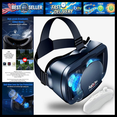 VR Headset with Controller Adjustable 3D VR Glasses Virtual Reality Headset HD B